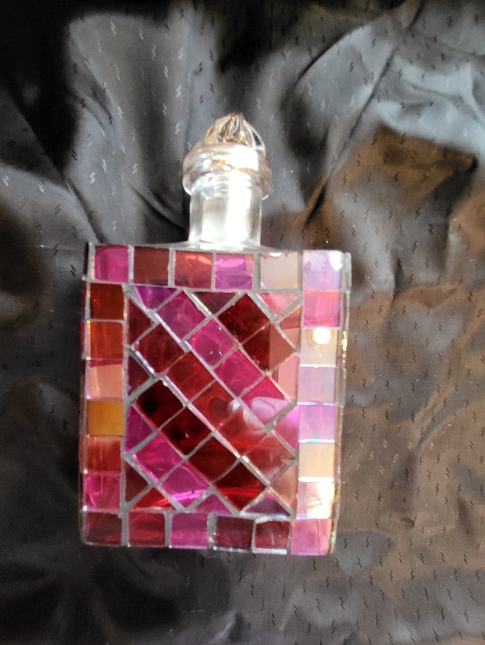 Faceted 5.5 x 3 In. Glass Perfume Bottle with Pink Mosaic Panels With Stopper - Picture 12 of 12